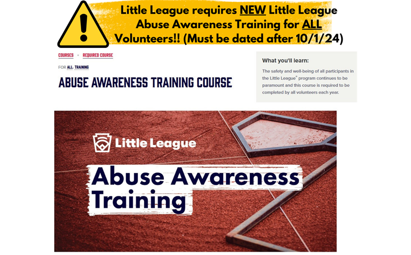 All Volunteers must do new Little League Abuse Awareness Training